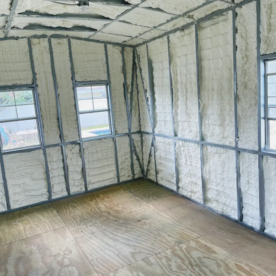 Closed-cell spray foam insulation applied to wall cavities in a residential project in Cedar Hills